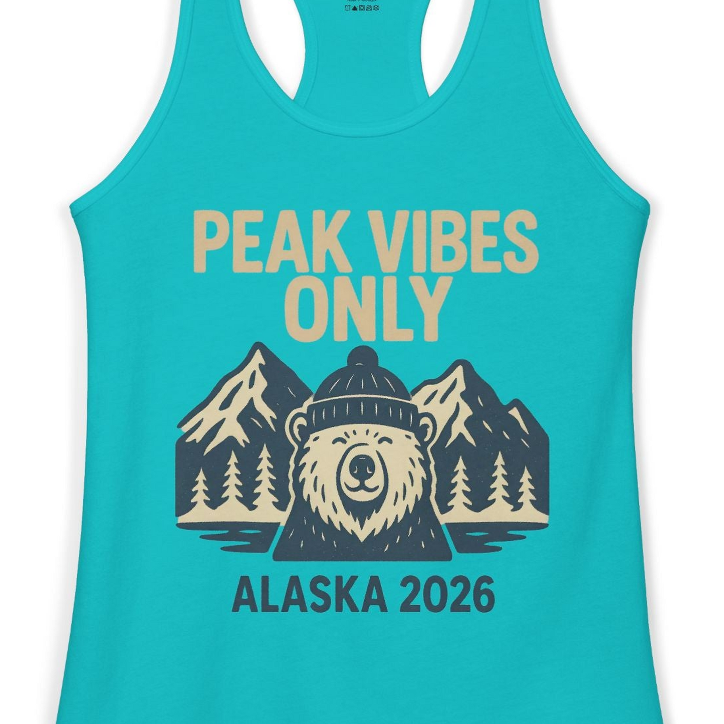 Alaska 2026 Mountain Adventure Bear Ladies Tank Top – Tahiti Blue – Alaska Cruise Shirts Close Up