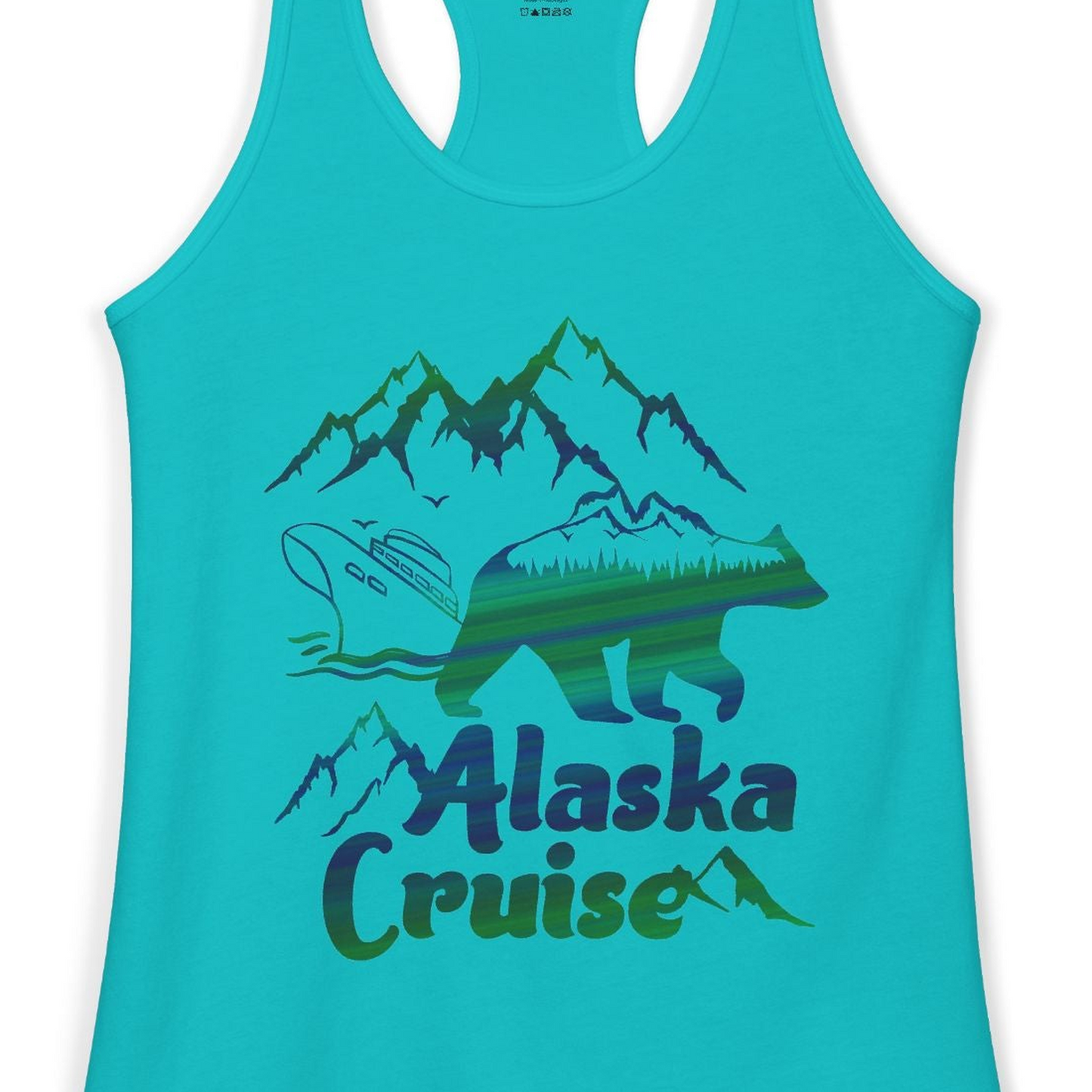 Alaska Cruise Bear Mountains Silhouette Shirt Ladies Tank Top – Tahiti Blue – Alaska Cruise Shirts Close Up