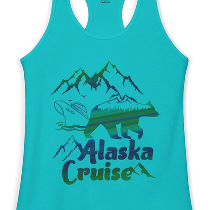 Alaska Cruise Bear Mountains Silhouette Shirt Ladies Tank Top – Tahiti Blue – Alaska Cruise Shirts Close Up