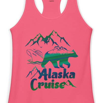 Alaska Cruise Bear Mountains Silhouette Shirt Ladies Tank Top – Hot Pink – Alaska Cruise Shirts Close Up