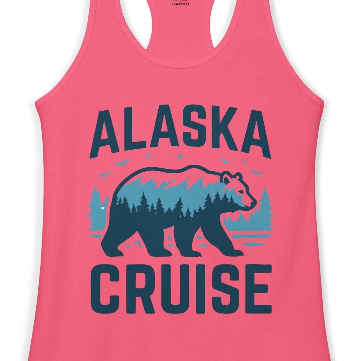 Alaska Cruise Shirt Bear Silhouette Forest Wildlife Nature Tee — Ladies Tank Ladies Tank Top – Hot Pink – Alaska Cruise Shirts Close Up