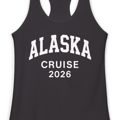 Alaska Cruise 2026 Bold Collegiate Vacation Travel Shirt — Ladies Tank Ladies Tank Top – Black – Alaska Cruise Shirts Close Up