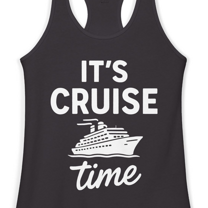 It’s Cruise Time Fun Graphic Cruise Shirt for Vacation Travelers — Ladies Tank Ladies Tank Top – Black – Alaska Cruise Shirts Close Up