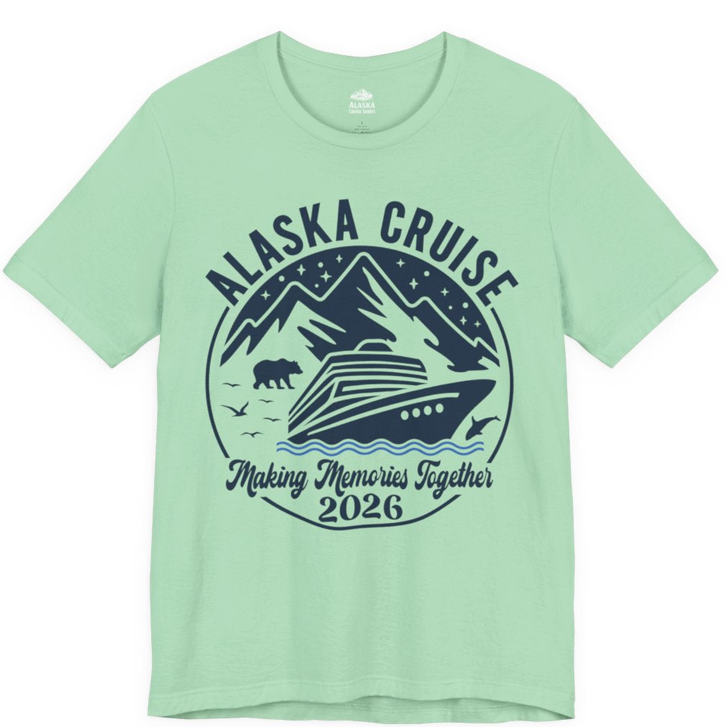 Alaska Cruise Adventure 2026 Shirt - Mountains Wildlife and Ship Retro – Mint – Alaska Cruise Shirts