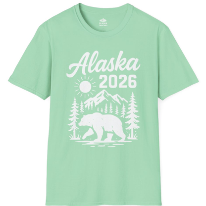 Alaska 2026 Bear and Mountains Nature Adventure Shirt – Mint Green – Alaska Cruise Shirts