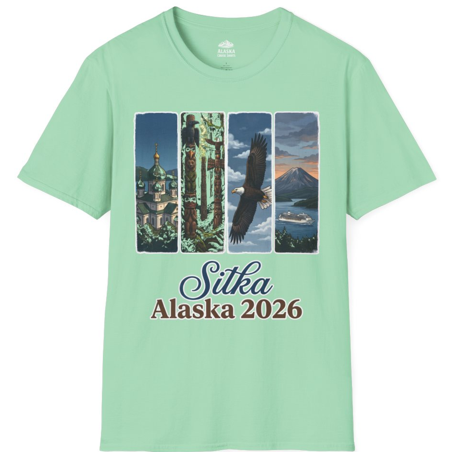 Sitka Alaska 2026 Cruise and Wildlife Souvenir Graphic Shirt – Mint Green – Alaska Cruise Shirts