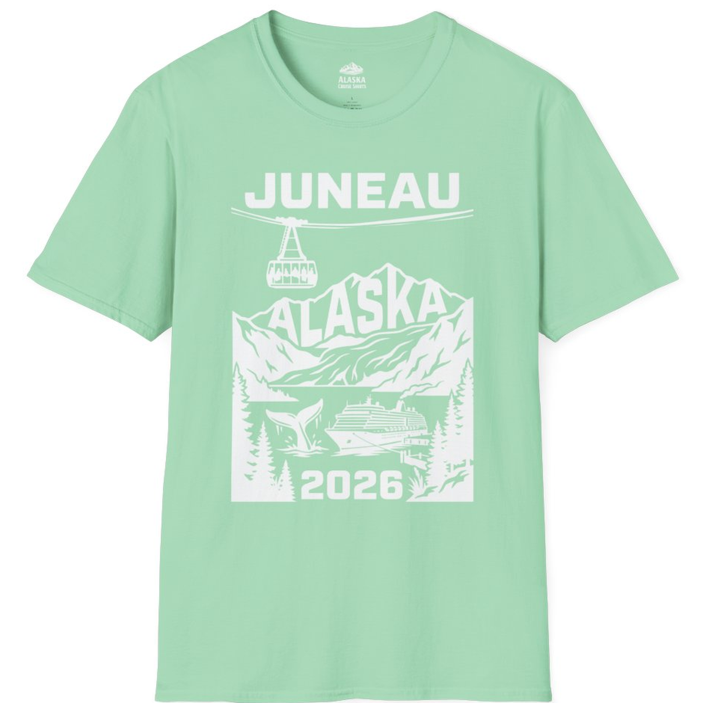 Juneau Alaska Cruise 2026 Scenic Whale and Cable Car Shirt – Mint Green – Alaska Cruise Shirts