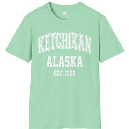 Ketchikan Alaska Collegiate Style Est 1900 Vintage Tee Shirt – Mint Green – Alaska Cruise Shirts