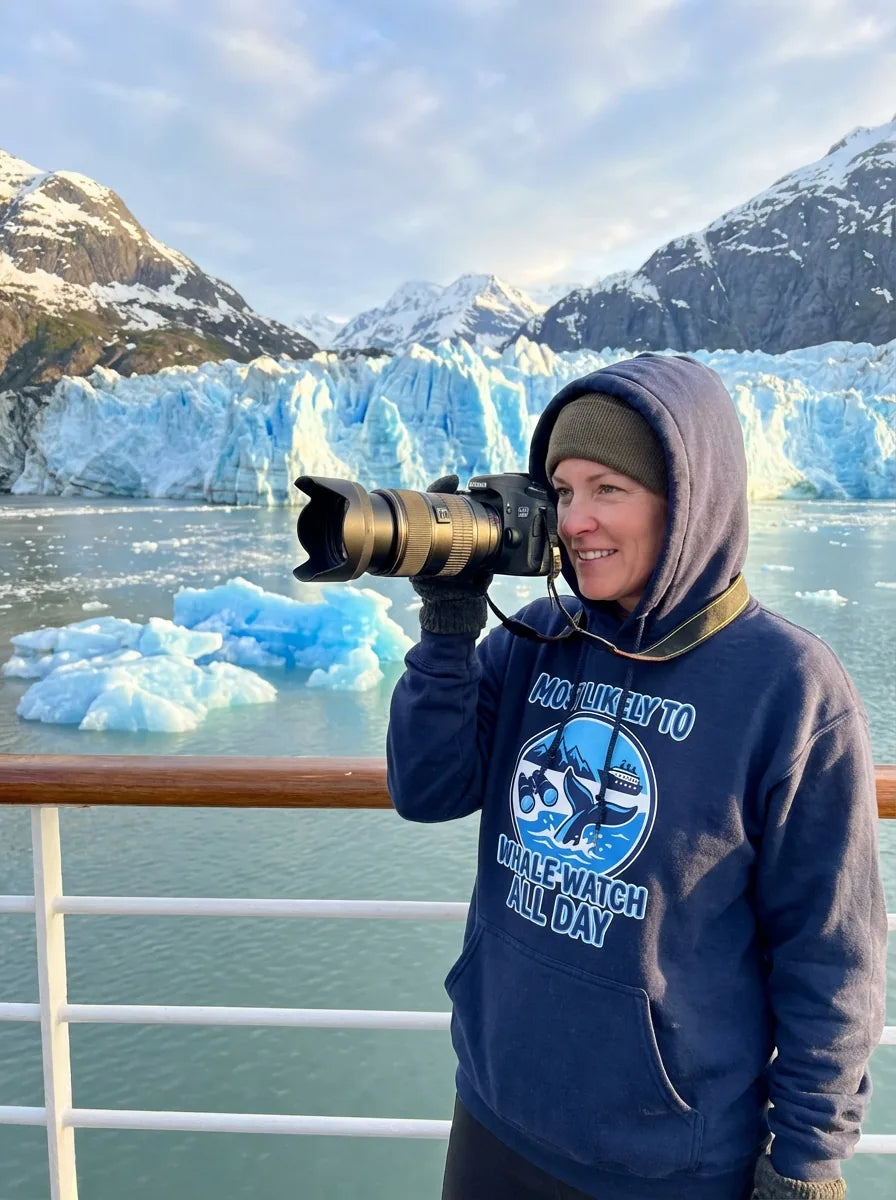 Lifestyle View — Most Likely To Whale Watch All Day Alaska Cruise Shirt — Hoodie