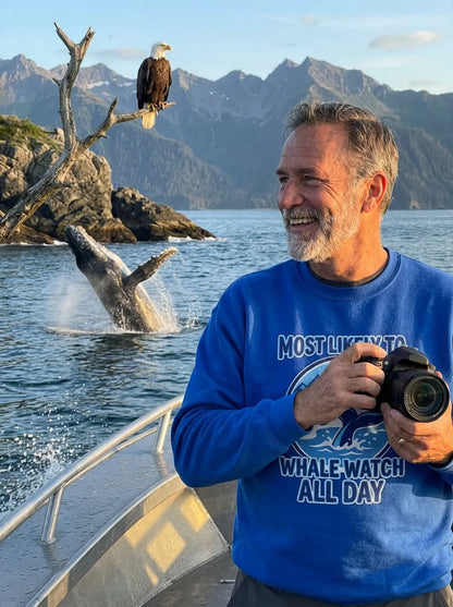 Lifestyle View — Most Likely To Whale Watch All Day Alaska Cruise Shirt — Sweatshirt