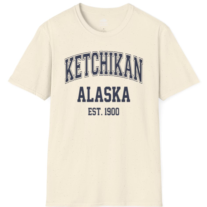 Ketchikan Alaska Collegiate Style Est 1900 Vintage Tee Shirt – Natural – Alaska Cruise Shirts