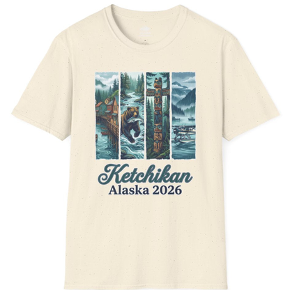 Ketchikan Alaska 2026 Scenic Nature and Totem Pole Art T-Shirt – Natural – Alaska Cruise Shirts