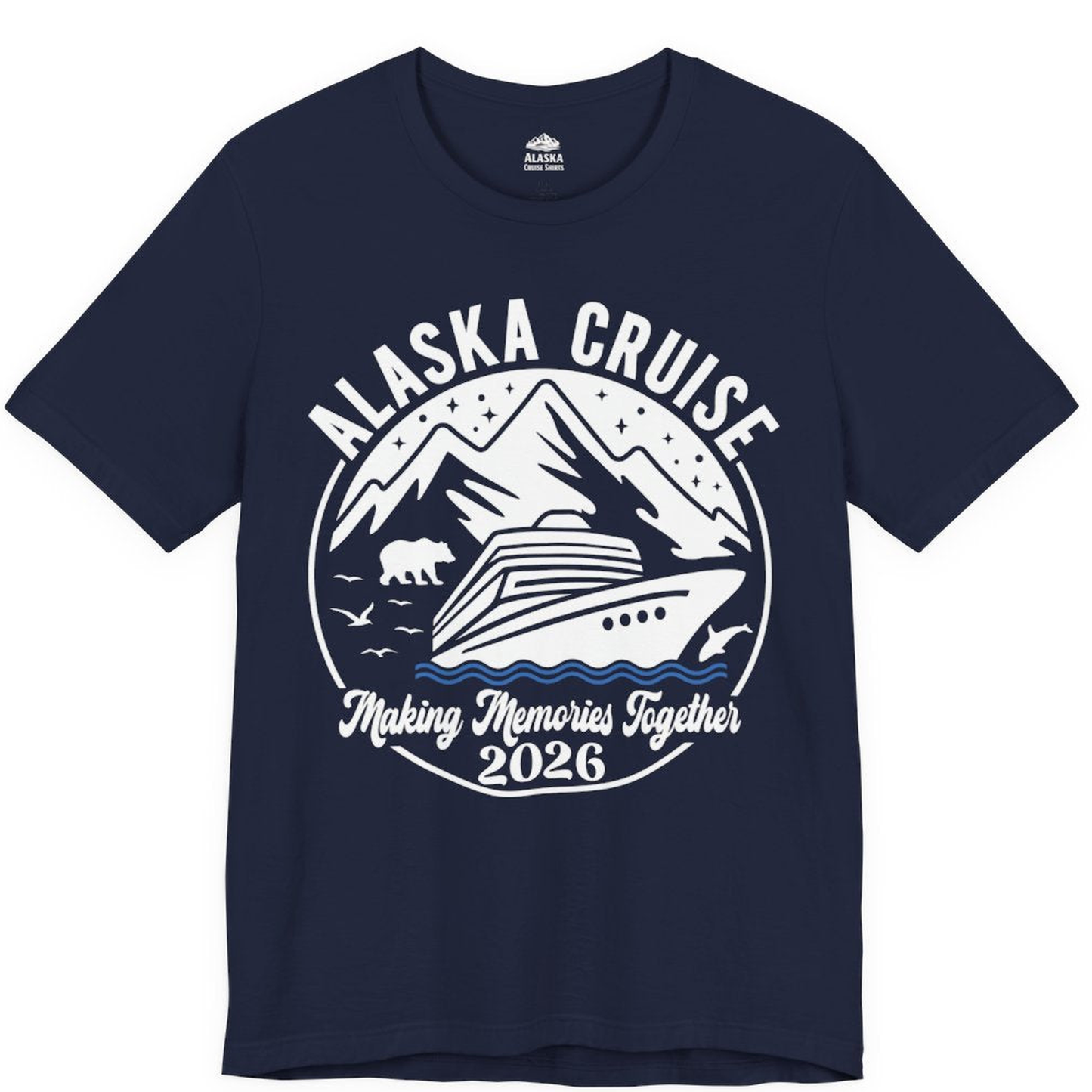Alaska Cruise Adventure 2026 Shirt - Mountains Wildlife and Ship Retro – Navy – Alaska Cruise Shirts