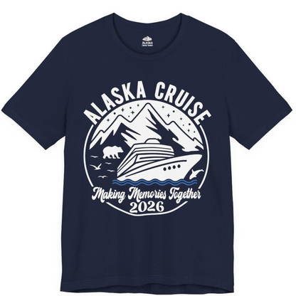Alaska Cruise Adventure 2026 Shirt - Mountains Wildlife and Ship Retro – Navy – Alaska Cruise Shirts