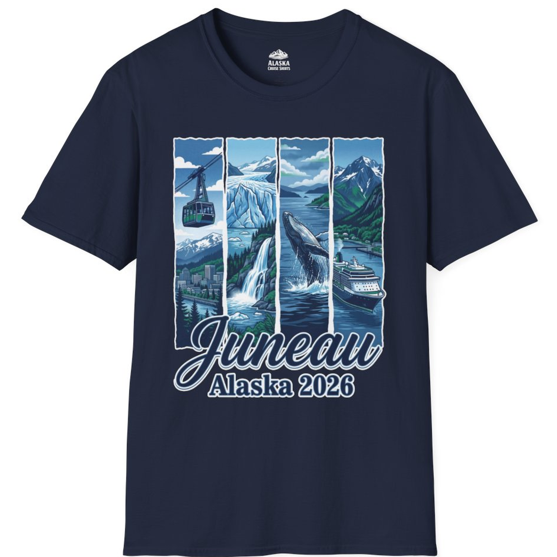 Juneau Alaska 2026 Cruise and Nature Souvenir Shirt – Navy – Alaska Cruise Shirts