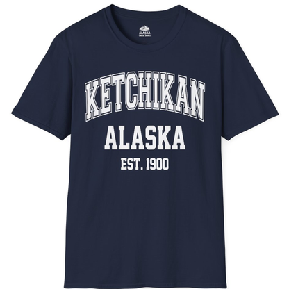 Ketchikan Alaska Collegiate Style Est 1900 Vintage Tee Shirt – Navy – Alaska Cruise Shirts