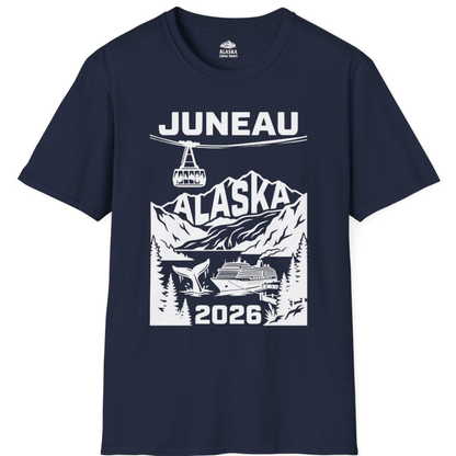 Juneau Alaska Cruise 2026 Scenic Whale and Cable Car Shirt – Navy – Alaska Cruise Shirts