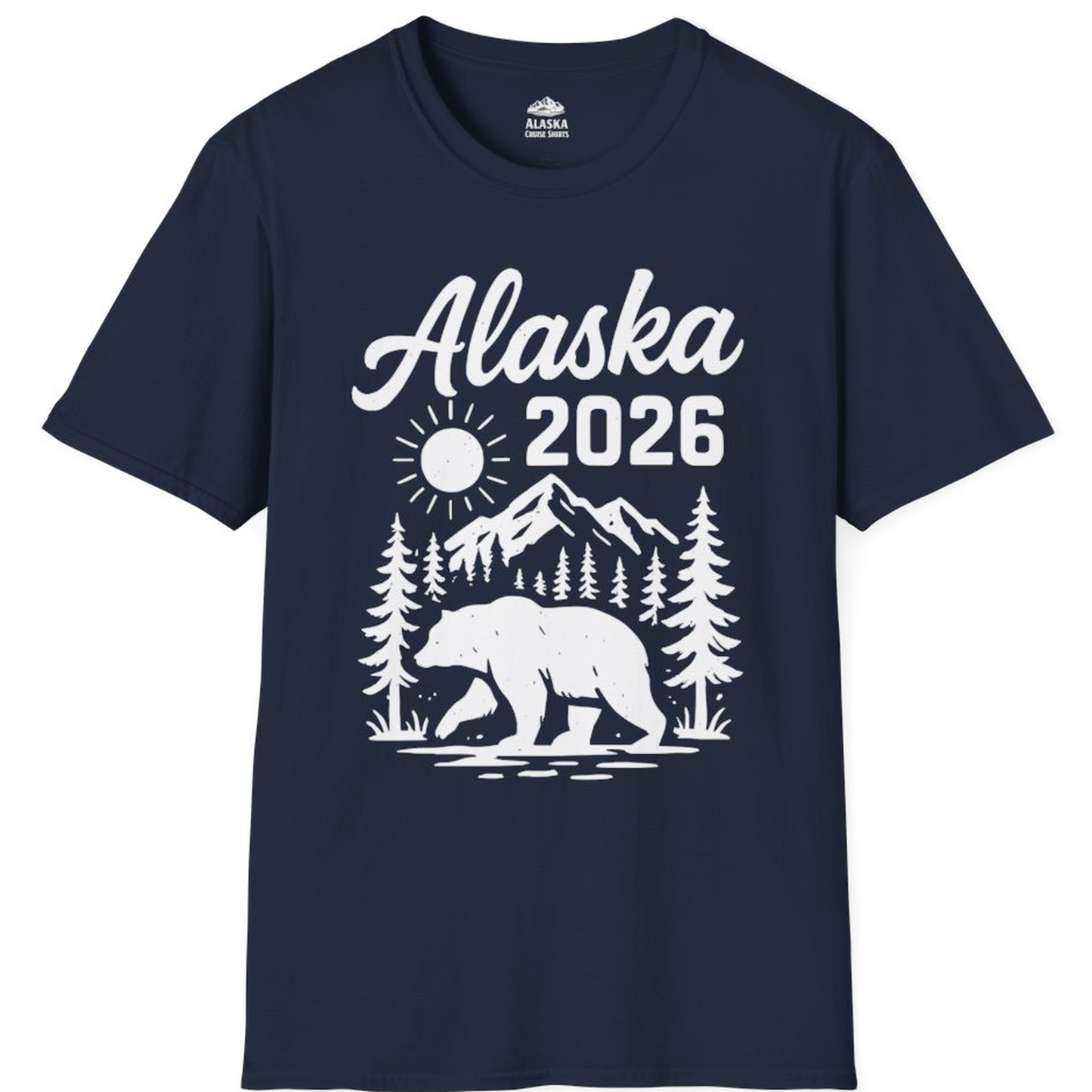 Alaska 2026 Bear and Mountains Nature Adventure Shirt – Navy – Alaska Cruise Shirts