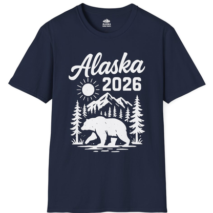 Alaska 2026 Bear and Mountains Nature Adventure Shirt – Navy – Alaska Cruise Shirts