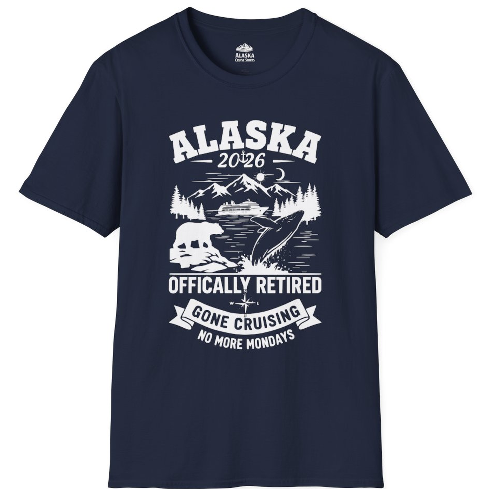 Alaska 2026 Officially Retired Gone Cruising T-Shirt for Travelers – Navy – Alaska Cruise Shirts