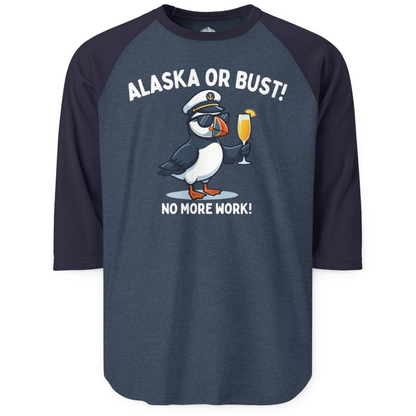 Funny Puffin Captain Alaska Cruise Shirt - No More Work Cartoon Tee – Heather Denim/Navy – Alaska Cruise Shirts