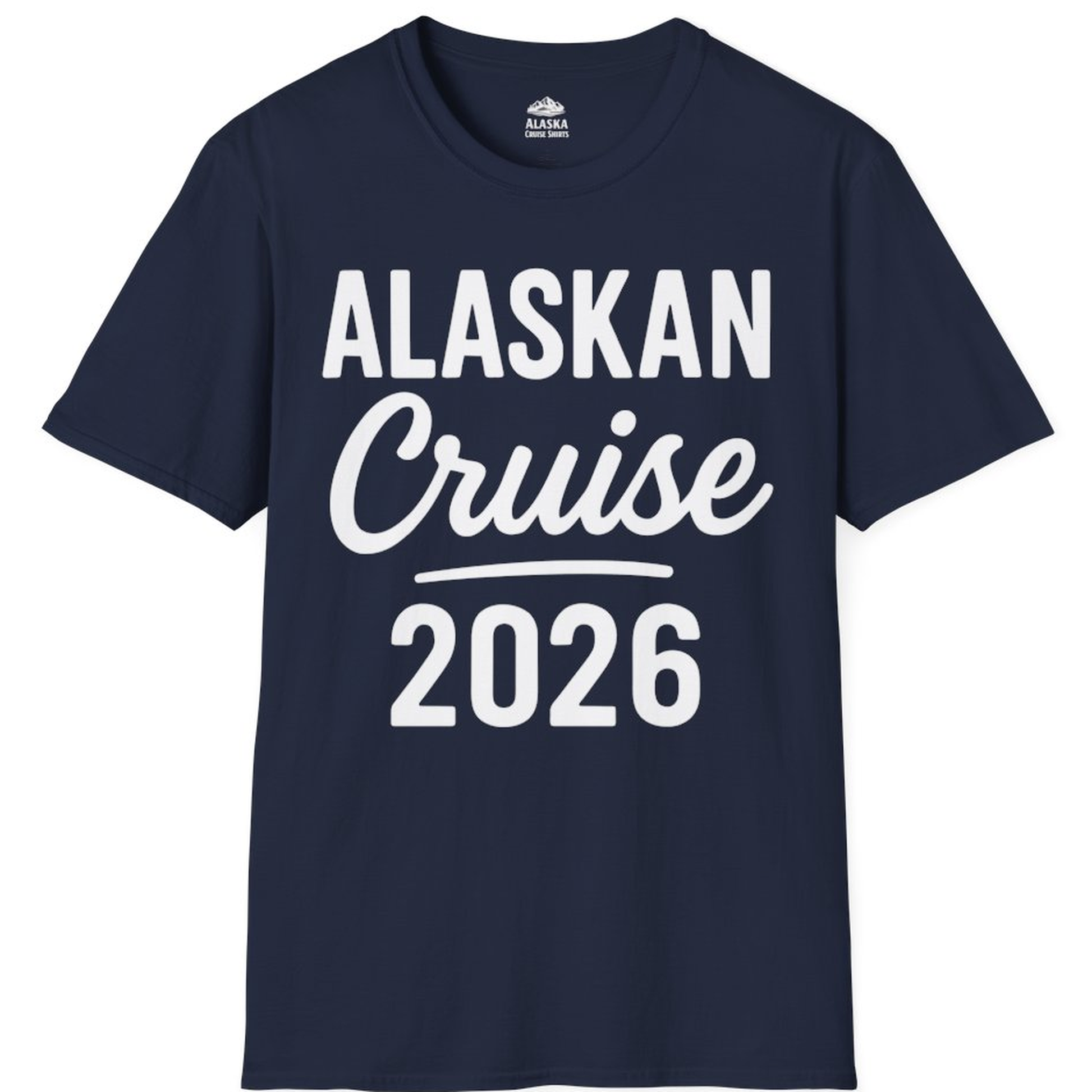 Alaskan Cruise 2026 Bold Script Vacation Group Travel Shirt – Navy – Alaska Cruise Shirts