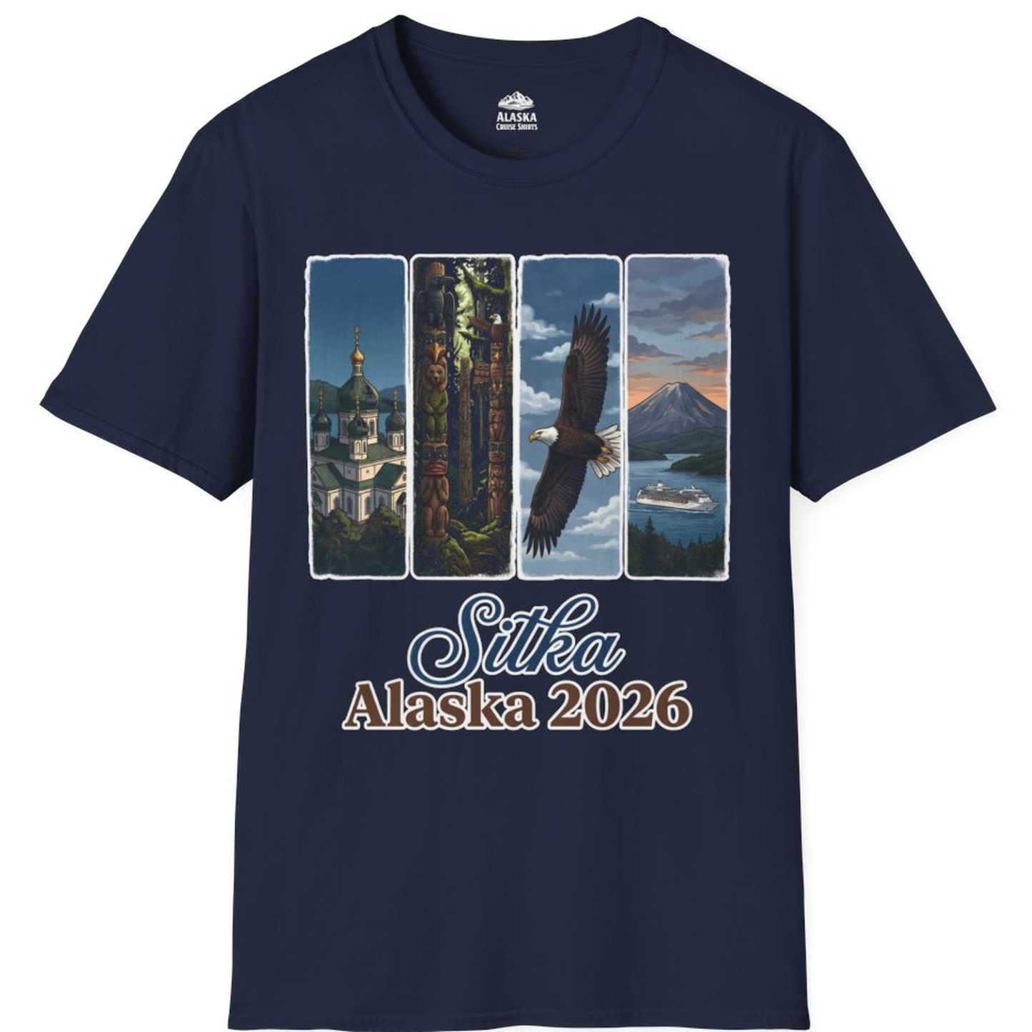 Sitka Alaska 2026 Cruise and Wildlife Souvenir Graphic Shirt – Navy – Alaska Cruise Shirts