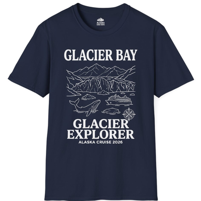 Glacier Bay Alaska Cruise 2026 Glacier Explorer Souvenir Shirt – Navy – Alaska Cruise Shirts