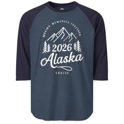 2026 Alaska Cruise Making Memories Shirt - Mountains and Pine Trees – Heather Denim/Navy – Alaska Cruise Shirts