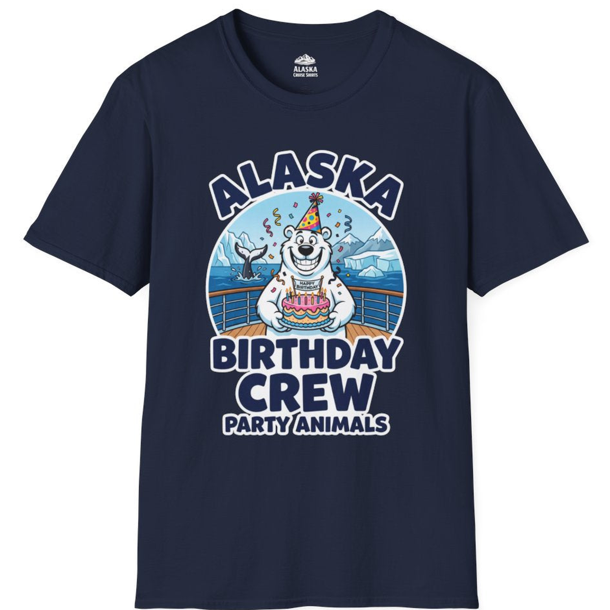 Alaska Birthday Crew Party Animals Polar Bear Cruise Shirt – Navy – Alaska Cruise Shirts