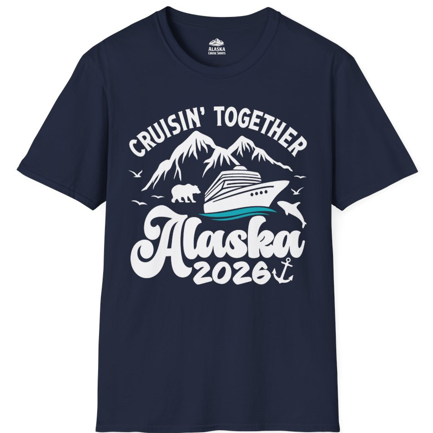 Alaska Cruise Adventure Shirt - Mountains Wildlife and Nautical 2026 – Navy – Alaska Cruise Shirts