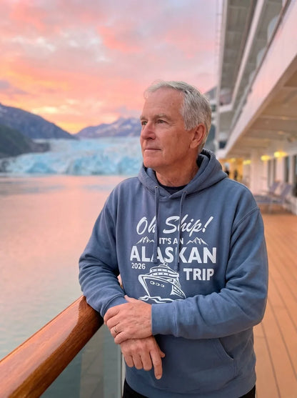 Lifestyle View — Oh Ship Alaskan Cruise Shirt 2026 - Funny Alaska Trip Mountain Tees — Hoodie