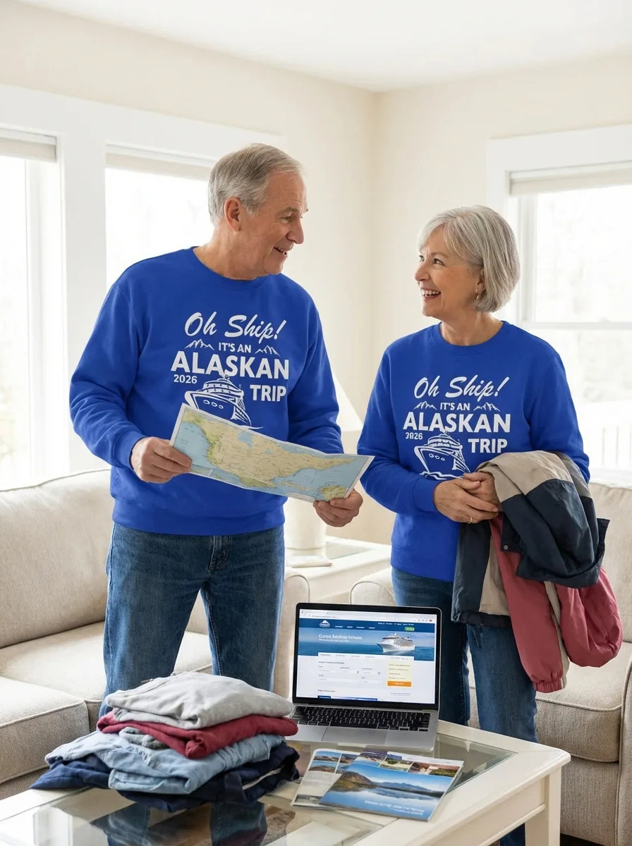 Lifestyle View — Oh Ship Alaskan Cruise Shirt 2026 - Funny Alaska Trip Mountain Tees — Long Sleeve