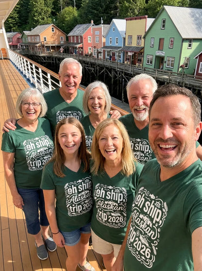 Lifestyle View — Oh Ship Alaskan Trip 2026 Funny Alaska Cruise Group Shirt — V-Neck