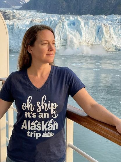 Lifestyle View — Oh Ship It’s An Alaskan Trip Funny Alaska Cruise Shirt — V-Neck