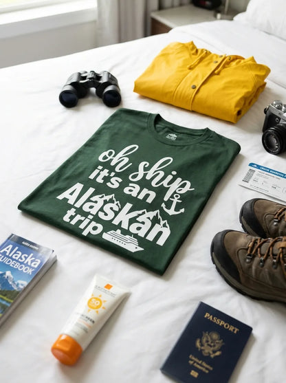 Lifestyle View — Oh Ship It’s An Alaskan Trip Funny Alaska Cruise Shirt — T-Shirt