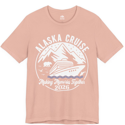 Alaska Cruise Adventure 2026 Shirt - Mountains Wildlife and Ship Retro – Peach – Alaska Cruise Shirts