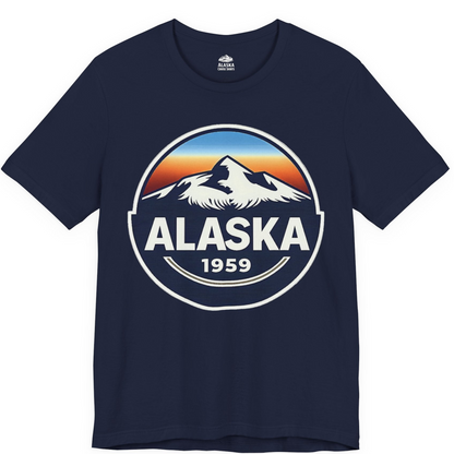 Alaska 1959 Retro Mountain Sunset Badge Shirt Vintage Statehood Tee — Premium Tee Premium T-Shirt – Alaska Cruise Shirts