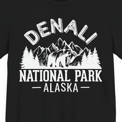 Denali National Park Bear Mountains Vintage Alaska Nature Shirt — Premium Tee Premium T-Shirt – Alaska Cruise Shirts Close Up