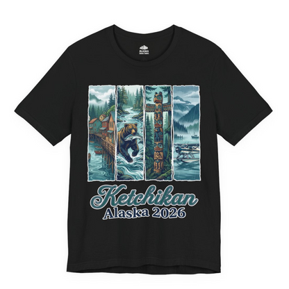 Ketchikan Alaska 2026 Scenic Nature and Totem Pole Art T-Shirt — Premium Tee Premium T-Shirt – Alaska Cruise Shirts Close Up