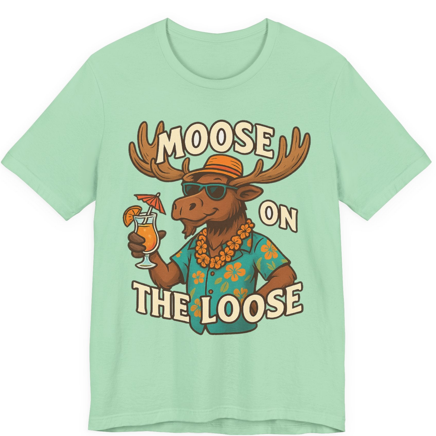 Moose On The Loose Funny Tropical Cartoon Vacation Shirt — Premium Tee Premium T-Shirt – Mint – Alaska Cruise Shirts