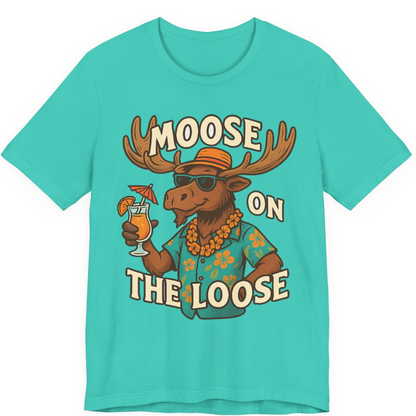 Moose On The Loose Funny Tropical Cartoon Vacation Shirt — Premium Tee Premium T-Shirt – Teal – Alaska Cruise Shirts