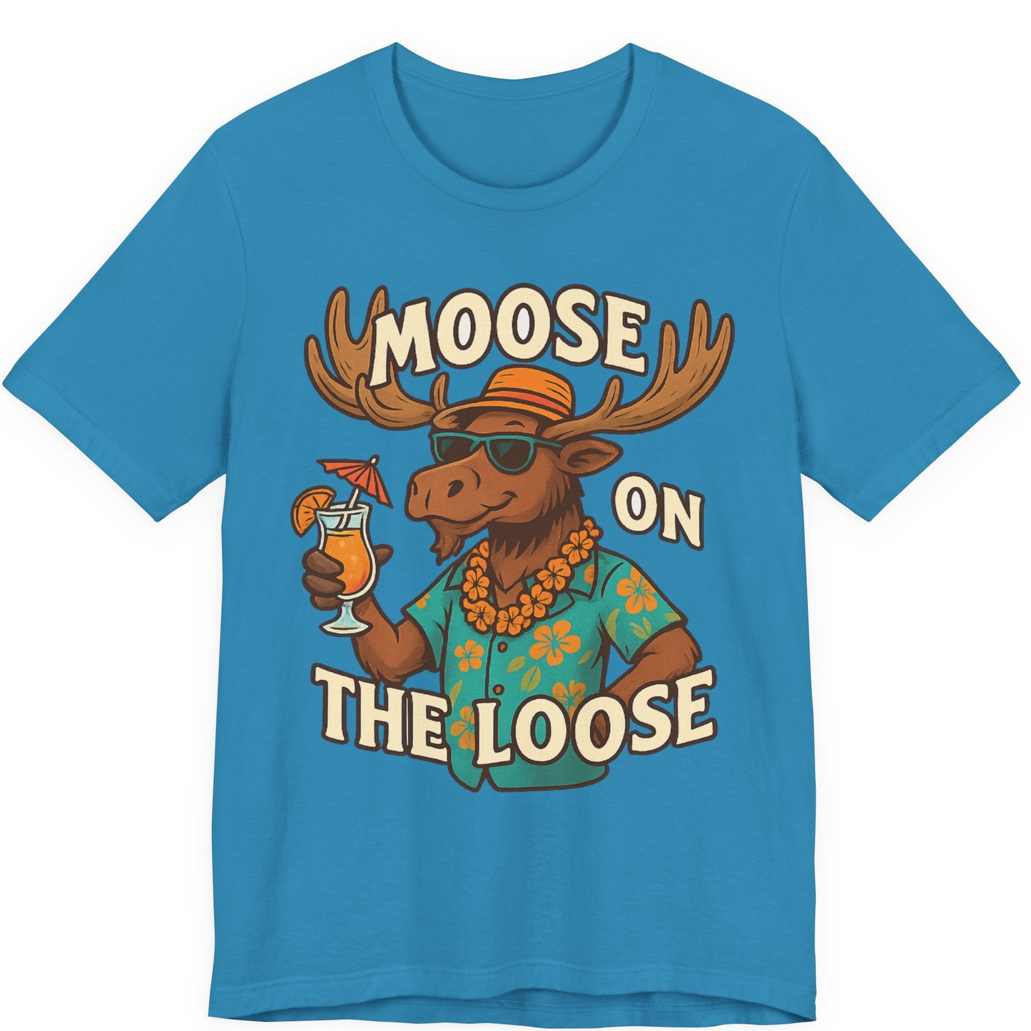 Moose On The Loose Funny Tropical Cartoon Vacation Shirt — Premium Tee Premium T-Shirt – Aqua – Alaska Cruise Shirts
