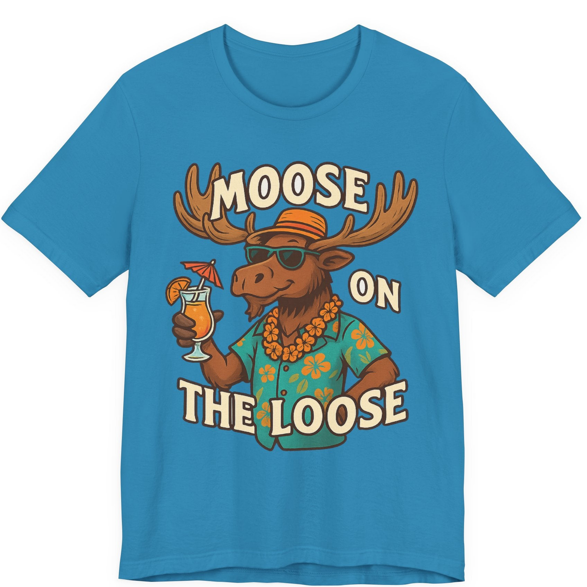Moose On The Loose Funny Tropical Cartoon Vacation Shirt — Premium Tee Premium T-Shirt – Aqua – Alaska Cruise Shirts