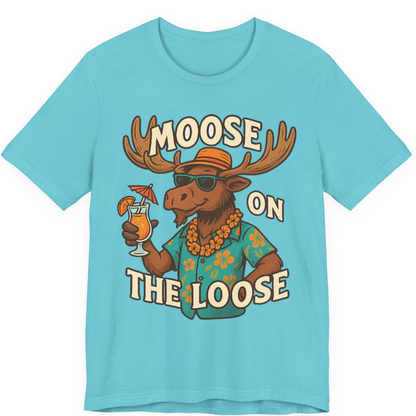 Moose On The Loose Funny Tropical Cartoon Vacation Shirt — Premium Tee Premium T-Shirt – Turquoise – Alaska Cruise Shirts