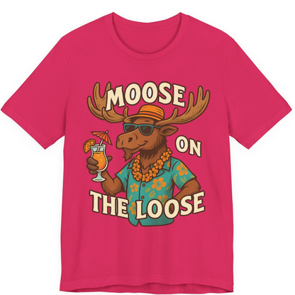 Moose On The Loose Funny Tropical Cartoon Vacation Shirt — Premium Tee Premium T-Shirt – Fuchsia – Alaska Cruise Shirts