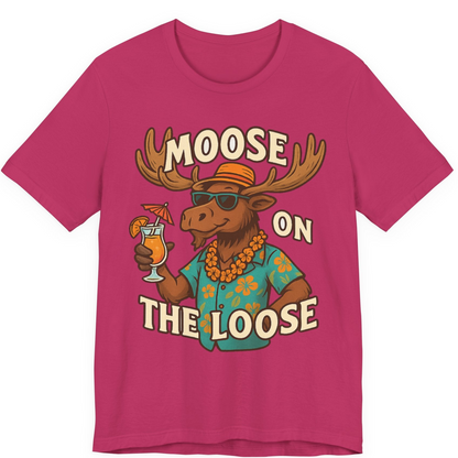 Moose On The Loose Funny Tropical Cartoon Vacation Shirt — Premium Tee Premium T-Shirt – Berry – Alaska Cruise Shirts
