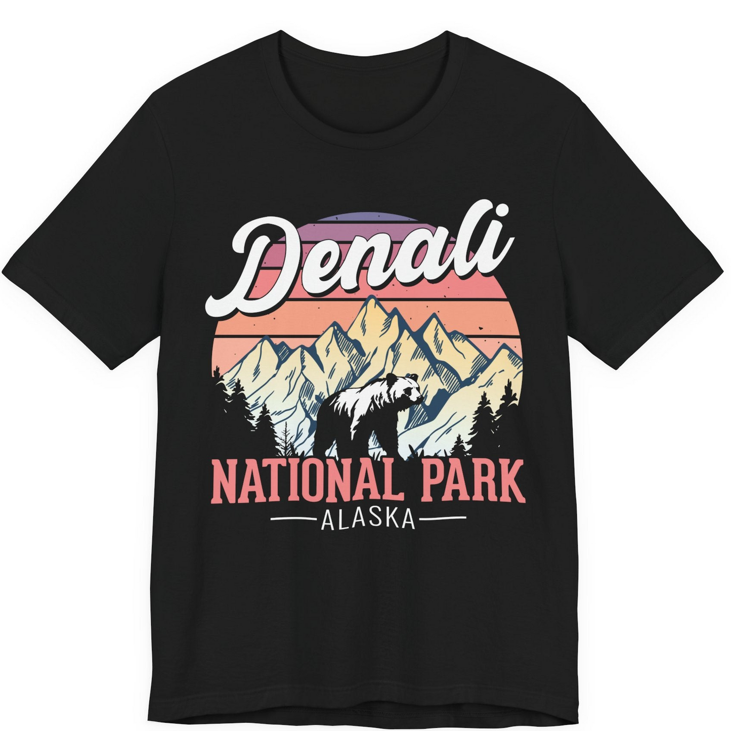 Retro Denali National Park Alaska Bear Mountains Vintage Shirt — Premium Tee Premium T-Shirt – Black – Alaska Cruise Shirts