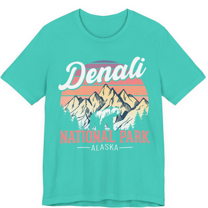 Retro Denali National Park Alaska Bear Mountains Vintage Shirt — Premium Tee Premium T-Shirt – Teal – Alaska Cruise Shirts
