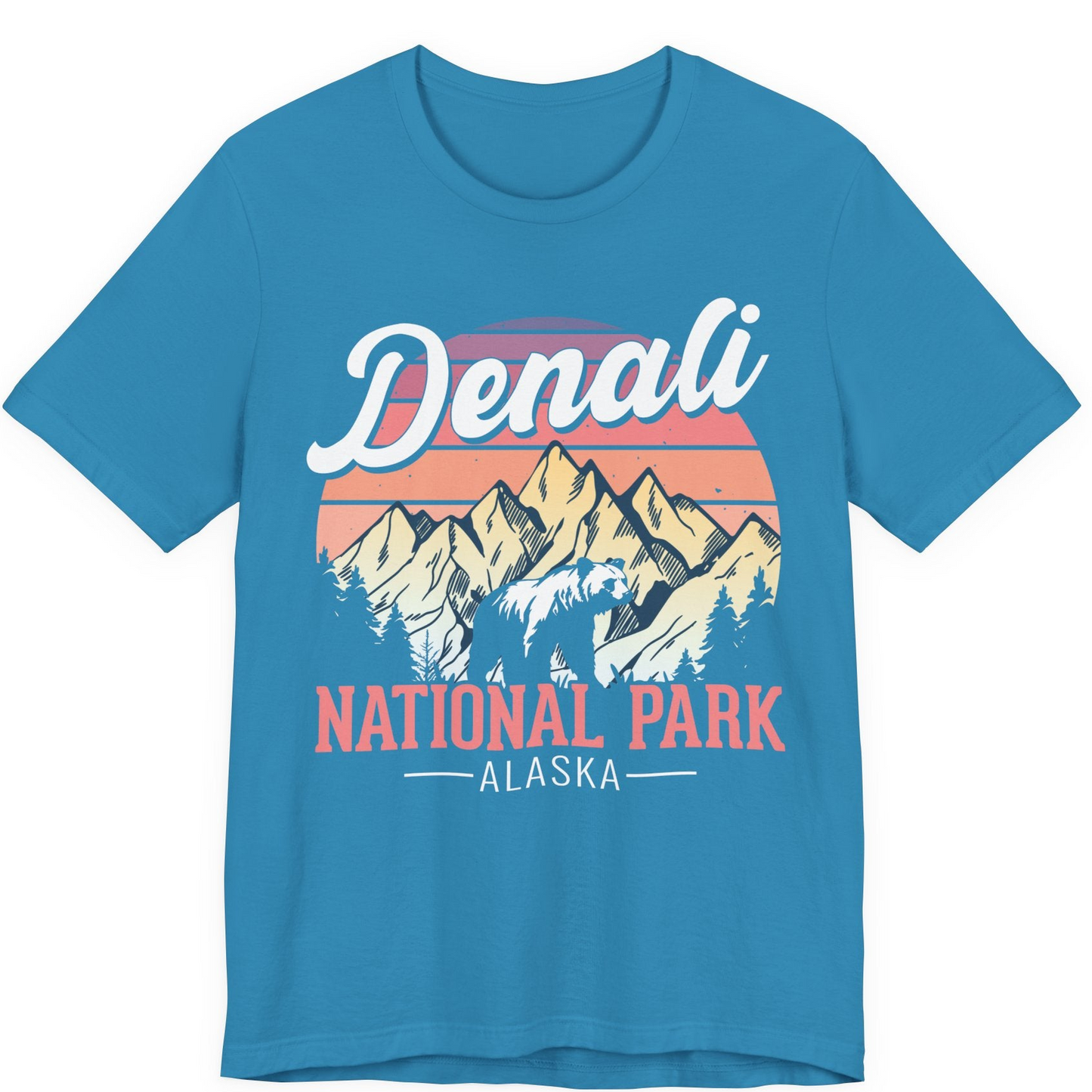 Retro Denali National Park Alaska Bear Mountains Vintage Shirt — Premium Tee Premium T-Shirt – Aqua – Alaska Cruise Shirts